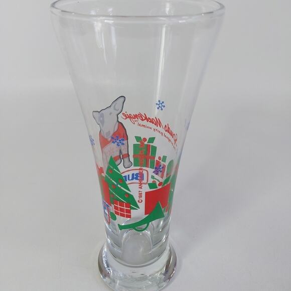 Vintage 1987 Bud Light Spuds MacKenzie CHRISTMAS UGLY SWEATER Pilsner Beer Glass - Picture 2 of 4